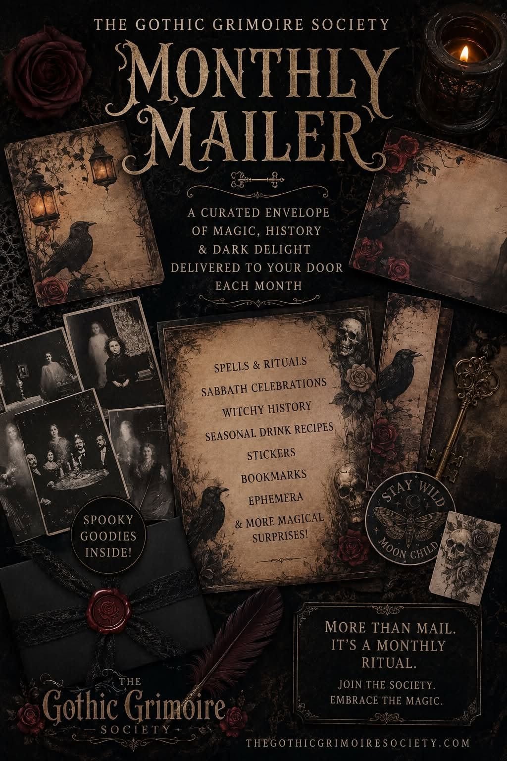 The Gothic Grimoire Society Monthly Mailer — a curated envelope of magic, history and dark delight